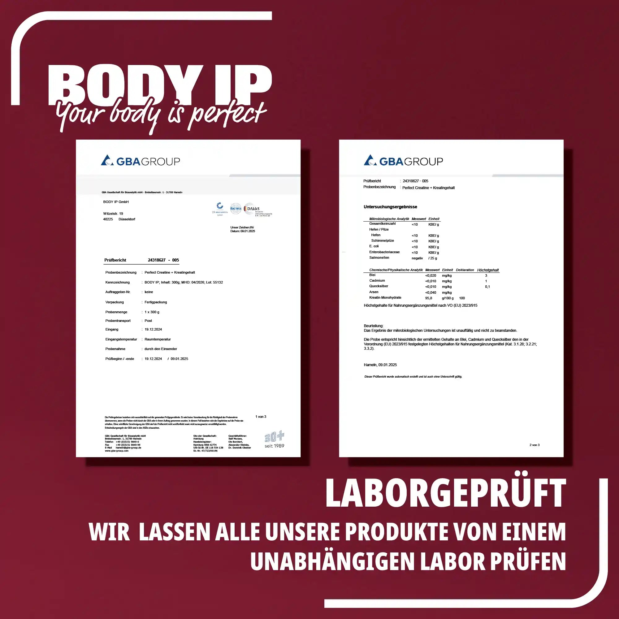 Creatine Monohydrat Creapure Time Release Kapseln BODY IP Laborbericht