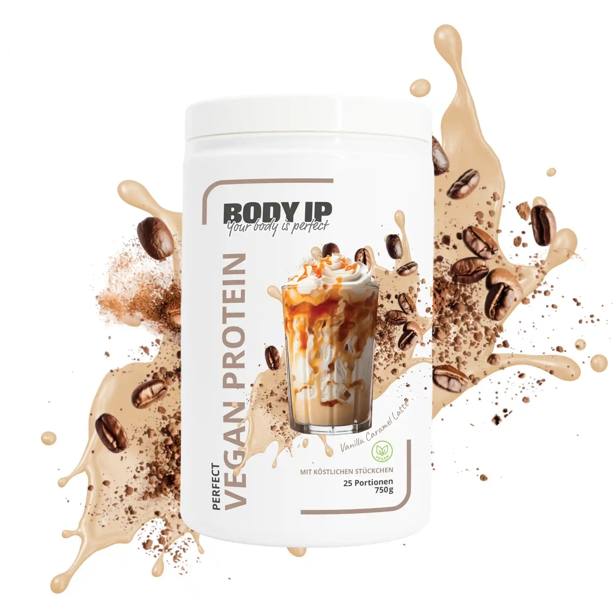 Perfect Vegan Proteinpulver Vanille Karamell Latte BODY IP #geschmack_Vanille Karamell Latte