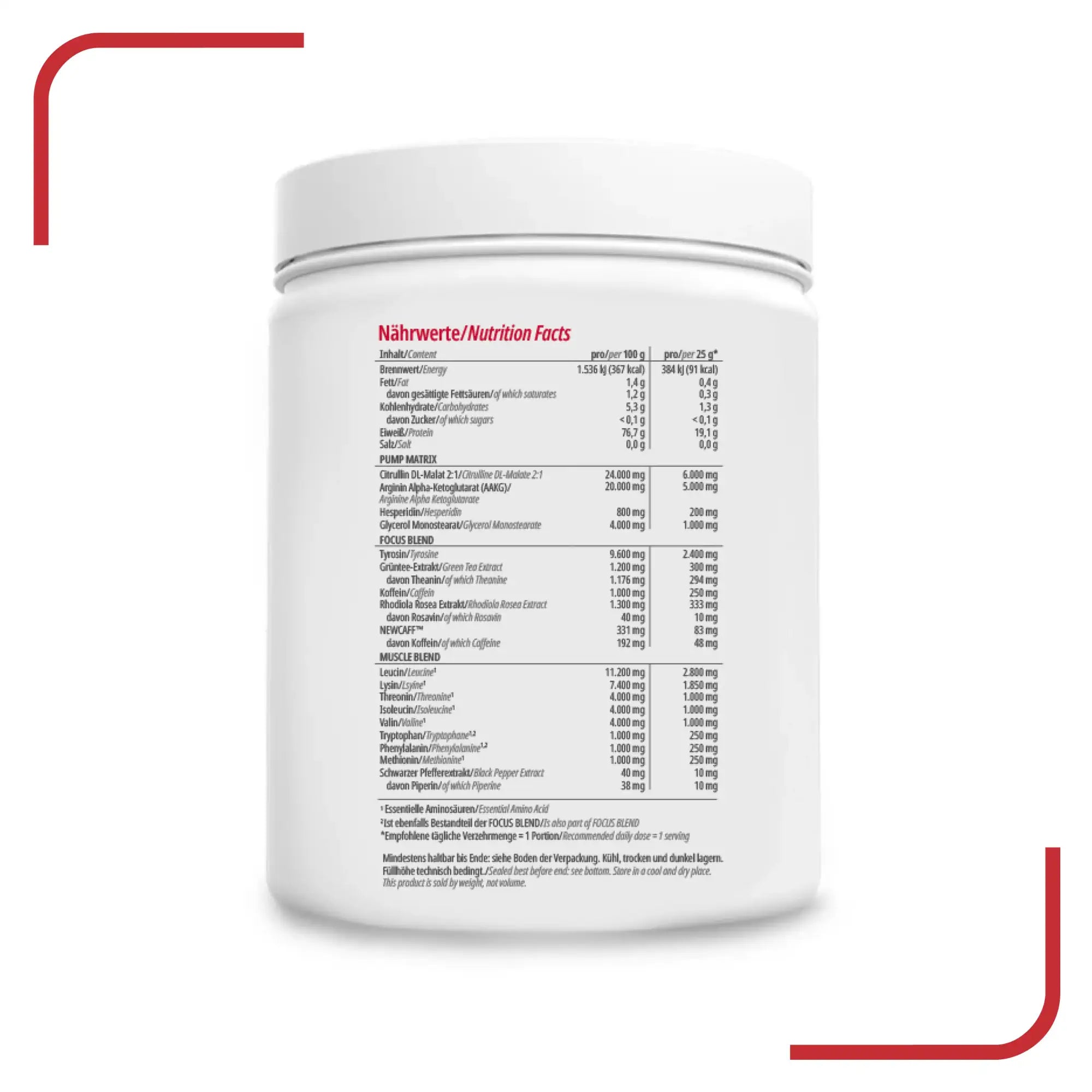 BODY IP Perfect Pre Workout Nährwerte