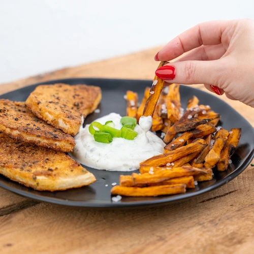 Sellerieschnitzel mit Suesskartoffeln