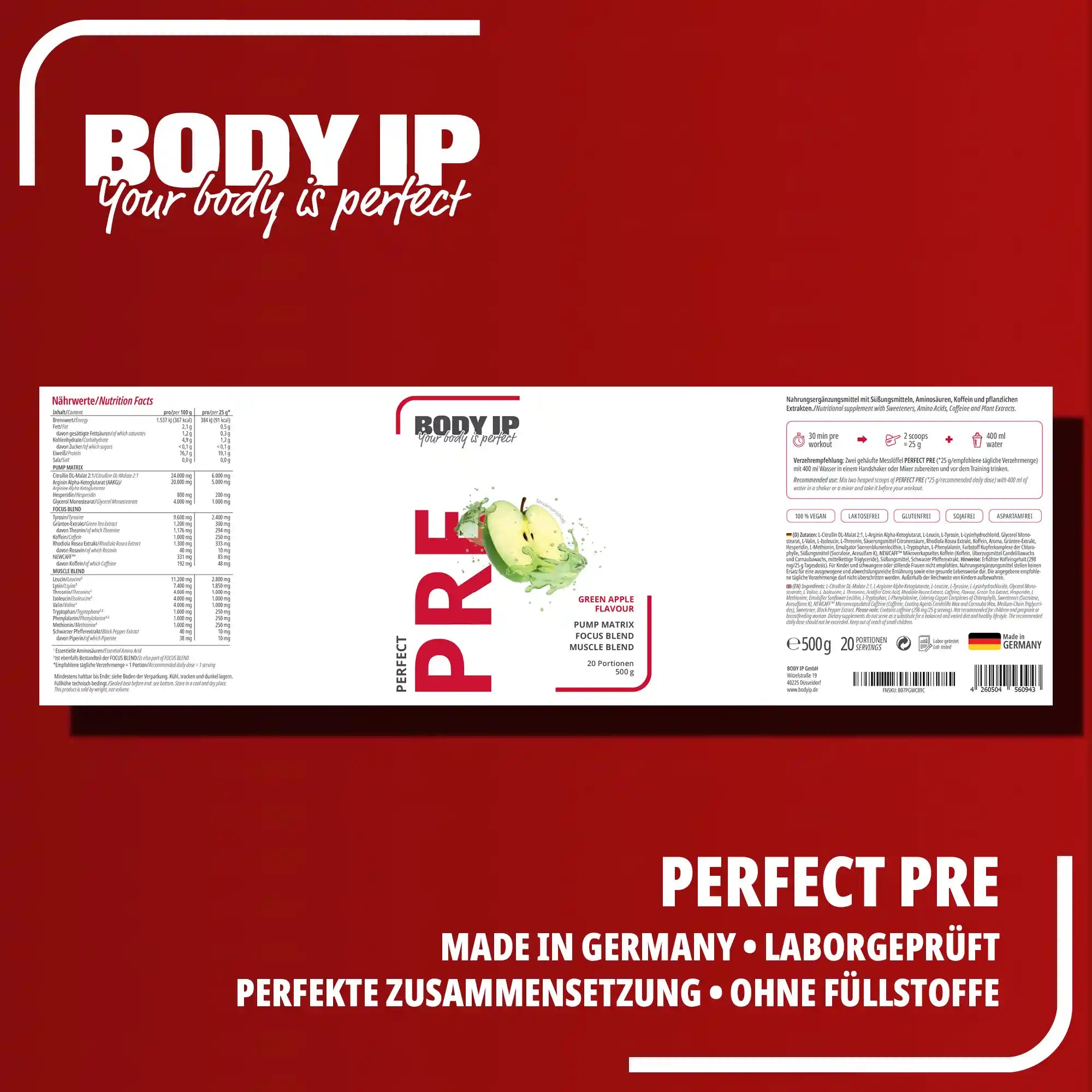 BODY IP Perfect Pre Workout Nährwerte