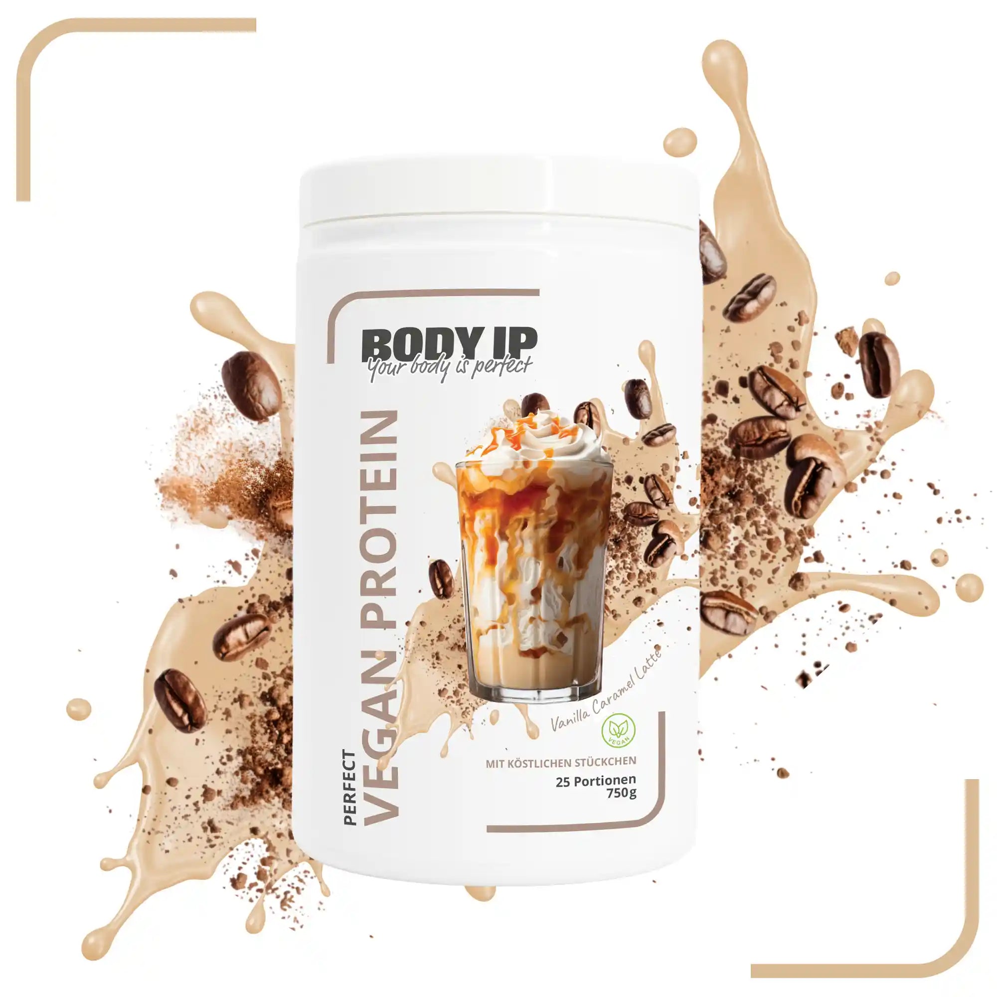 Perfect Vegan Proteinpulver Vanille Karamell Latte BODY IP #geschmack_Vanille Karamell Latte